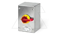 Выключатель нагрузки аварийный, 3P, 32A (25A AC3), 690VAC, габ. Y1, красная блок. рукоятка, в корпусе из нержавейки IP66, ISOLATORS
