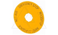 Шильдик M22-XAK3, желтый, круглой формы, с обозн. аварийного останова на 4 языках (de, en, nl, f), d=90mm
