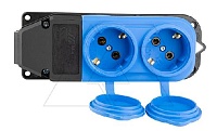 Tena - Блок розеточный 2х2P+E c крышкой, IP44, моноблок, синий