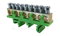 Клеммник Morek для заземления PE9 9x1,5_16mm² Cu, 63A, 690V, зеленый, на DIN-рейку (стикерованный)