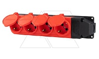 Tena - Блок розеточный 4х2P+E c крышкой, IP44, моноблок, красный