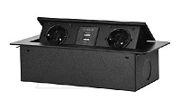 Блок розеточный встраиваемый 2хUSB 5V 2,1A + 2x2P+E со шторками, без кабеля, 3600вт, черный