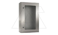 Щит ECOR моноблочный 1000x800x300мм (ВxШxГ) из нерж. стали навесной с монт. панелью со стеклянной дверью, 2 язычковых замка, дно глухое, IP66