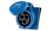 Разъем пром. силовой CEE встраиваемый наклонный, гнездо, 16A, 2P+E 6h, 200_250VAC 50/60Hz, уст. 62x64mm, IP44, серия Hexie