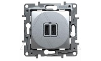 Etika - Зарядное устройство с двумя USB-разъемами Type C, 3000mA (алюминий)