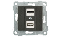 Rita - Розетка HDMI + USB Type A, для передачи данных, дымчатый