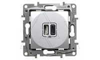 Etika - Зарядное устройство с двумя USB-разъемами Type A + Type C, 3000mA (алюминий/стикерованный)