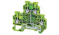 Клемма защитного проводника двухъярусная CYDLG2.5(I.S) /5x70,5mm, винтовая, со связью потенциала, 4 присоед., 2,5(max 4)mm2, желто-зеленая