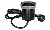 Блок розеточный встраиваемый d=60мм, USB 5V 2,4A + 2P+E со шторками, 3680вт, кабель 1,9м, черный (стикерованный)
