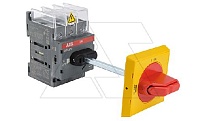 Выкл. нагрузки OT63F3HY5X6ST2, 63A 3P с желто-красной выносной блок. рукояткой на 3 замка OHYS2AJ IP65 и осью OXS6X120