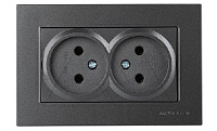 Rita - Розетка двойная 2x2P, (в комплекте с рамкой), дымчатый