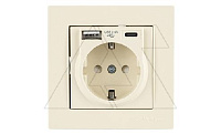 Rita - Розетка 2P+E, USB Type A, USB Type С, 2,4A (однопостовой монтаж в комплекте с рамкой), сл. кость