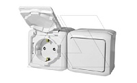 Quteo - Выключатель + Розетка 2P+E защ. шторки, IP44,накладной монтаж, винт. зажимы, белая
