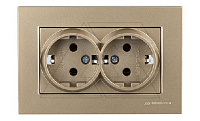 Rita - Розетка двойная 2x2P+E, (в комплекте с рамкой), золото доре