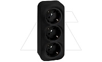 Quteo - Розетка 3x2P+E нем. стд. со шторками, со смещением контактов 45°, черный матовый