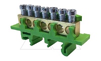 Клеммник Morek для заземления PE7 7x1,5_16mm² Cu, 63A, 690V, зеленый, на DIN-рейку (стикерованный)