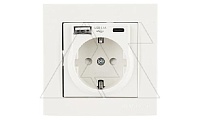 Rita - Розетка 2P+E, USB Type A, USB Type С, 2,4A (однопостовой монтаж в комплекте с рамкой), белый
