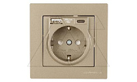 Rita - Розетка 2P+E, USB Type A, USB Type С, 2,4A (однопостовой монтаж в комплекте с рамкой), золото доре