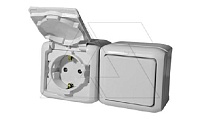 Quteo - Выключатель + Розетка 2P+E защ. шторки, IP44,накладной монтаж, винт. зажимы, серый