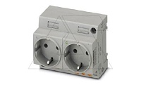Розетка EO-CF/PT/LED/DUO двойная с индикатором, push-in зажимы, монтаж DIN-рейка / прямой, 16A, 250VAC, серая