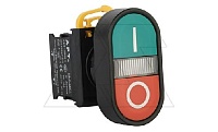 Кнопка двойная PB3E, красный/зеленый, 1NO+1NC, 6A 230VAC/24VDC, с подсветкой без LED, 22mm, IP65