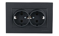 Rita - Розетка двойная 2x2P+E, (в комплекте с рамкой), черный мат