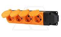 Tena - Блок розеточный 4х2P+E c крышкой, IP44, моноблок, оранжевый