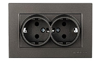Rita - Розетка двойная 2x2P+E, (в комплекте с рамкой), дымчатый