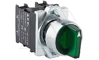 Переключатель PB1S, зеленый, I-0-II, фиксация, 2NO, 6A 230VAC/24VDC, с подсветкой без LED, 22mm, IP65
