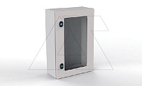 Щит ECOR моноблочный 1200x800x300мм (ВхШхГ) навесной с монтажной панелью, 1 прозрачная дверь, ригельный замок, 1 пластина кабельного ввода, RAL7035, I