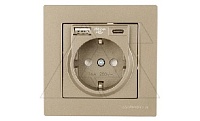 Rita - Розетка 2P+E, USB Type A, USB Type С, 2,4A (однопостовой монтаж в комплекте с рамкой), золото доре