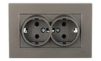 Rita - Розетка двойная 2x2P+E, (в комплекте с рамкой), антрацит
