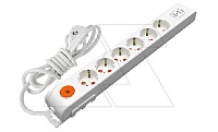 Ri-tech - Удлинитель 6x2P+E, 2хUSB, нем. ст., со шторками, выключатель, кабель 3x1,5мм², 3м, белый