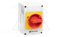 Переключатель PNGBS 32 10 LK, аварийный, 3P, 32A, тип 0-1, 15kW(400VAC по АС-23), красная блокируемая в 0 рукоятка, в корпусе IP65
