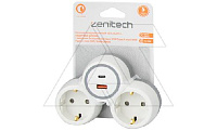 Блок мультирозеточный 16A 2X2P+E, защитные шторки, с модулем быстрой зарядки USB Type A max 18W, Type C max 20W, цвет бело-серый